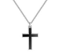 FANCIME Collana Croce Uomo in Argento Sterling 925 Medio Grande Crocifisso Onice Nero Ciondolo con Catena, Catena Lunghezza: 60 cm