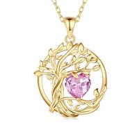 FANCIME Collana da donna con albero della vita, con pietra portafortuna, placcata in oro giallo, con albero della vita, ideale come regalo per donne, ragazze, lunghezza: 40 + 5 cm, Argento sterling