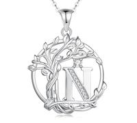 FANCIME Collana da donna con ciondolo a forma di albero della vita, in argento Sterling 925, A-Z, con alfabeto, per donne, ragazze, lunghezza: 40 + 5 cm, 23,7 mm, Argento sterling, Zirconia cubica