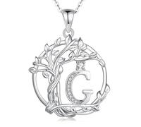 FANCIME Collana da donna con ciondolo a forma di albero della vita, in argento Sterling 925, A-Z, con alfabeto, per donne, ragazze, lunghezza: 40 + 5 cm, Argento sterling, Zirconia cubica