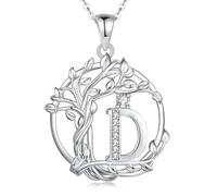 FANCIME Collana da donna con ciondolo a forma di albero della vita, in argento Sterling 925, A-Z, con alfabeto, per donne, ragazze, lunghezza: 40 + 5 cm, Argento sterling, Zirconia cubica