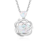 FANCIME Collana da donna con ciondolo a forma di rosa in argento Sterling con pietra portafortuna a impulso senza spine, gioielli raffinati, regalo di compleanno e Natale per moglie lei, Argento