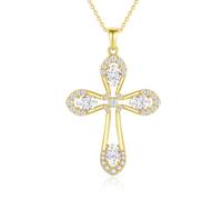 FANCIME Collana da donna in oro con ciondolo a forma di croce, in argento sterling 925, con ciondolo a forma di croce in oro con zirconi scintillanti, per donne e donne, lunghezza della catena: 40 + 5