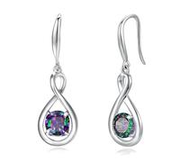 FANCIME Orecchini pendenti in argento Sterling 925 con pietra portafortuna, con ciondolo a forma di infinito, 10x2.4x31.2mm, Argento sterling, Alessandrite creata