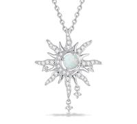 FANCIME Soluna Nexus - Collana da donna con pietra portafortuna, in argento Sterling e luna, con ciondolo a forma di sole, per compleanno, per donne e donne, Argento sterling Oro, Opale sintetico