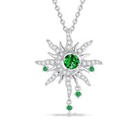 FANCIME Soluna Nexus - Collana da donna con pietra portafortuna, in argento Sterling e luna, con ciondolo a forma di sole, per compleanno, per donne e donne, Argento sterling Oro, Smeraldo sintetico