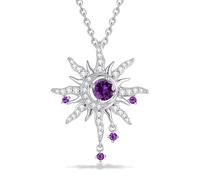 FANCIME Soluna Nexus - Collana da donna con pietra portafortuna, in argento Sterling e luna, con ciondolo a forma di sole, per compleanno, per donne e donne, Argento sterling Oro, Ametista