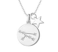 FANCIME Toro Segno Zodiacale 12 Costellazione Ciondolo Collana in Argento Sterling 925 Placcato Oro Bianco Gioielli per Donna Ragazze Bambini - Catena Lunghezza: 40 + 5 cm