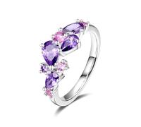 FANCIME Wisteria - Anello in argento Sterling placcato in oro bianco, con diverse pietre preziose, per compleanno, matrimonio, festa, festa della mamma, laurea, regalo per moglie, sposa, damigella