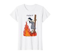 Fanculo Strega Bruciando in Fiamme Ragazza Unbothered Fumatori Divertimento Maglietta con Stampa Grafica Economica, Donna, Bianco, XL