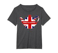 Fancy A Cuppa, Frase Britannica «Would You Like a Cup of Tea»? Maglietta, Donna Plus-Size, Grigio Scuro, 5X