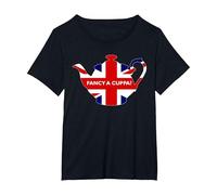 Fancy A Cuppa, Frase Britannica «Would You Like a Cup of Tea»? Maglietta, Donna Plus-Size, Nero, 2X