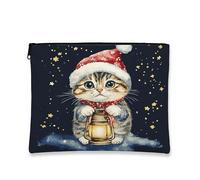 Fancy Cat Trousse per trucchi e cosmetici, borsetta da viaggio per donne, portatile, in tela con cerniera, borsa da toeletta invernale per le vacanze, 17,8 x 22,9 cm