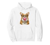 Fancy Corgi Blowing Bubble Gum Collana Occhiali Dog Art Felpa con Cappuccio