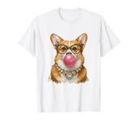 Fancy Corgi Blowing Bubble Gum Collana Occhiali Dog Art Maglietta