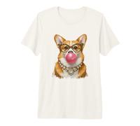 Fancy Corgi Blowing Bubble Gum Collana Occhiali Dog Art Maglietta Premium