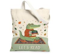 Fancy Crocodile Reading Quote Autumn Canvas Tote Bag 33 x 38 cm