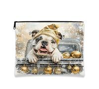 Fancy Dog Makeup Bag, borsa per trucchi con ornamenti dorati, borsa per cosmetici da donna, organizer portatile in tela con cerniera, regalo invernale per amanti degli animali, 17,8 x 22,9 cm
