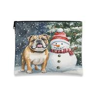 Fancy Dog Makeup Bag Festive Snow Man Trousse da viaggio per donne, borsa portatile in tela con cerniera, borsa da toeletta invernale per le vacanze, 17,8 x 22,9 cm