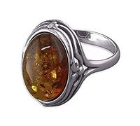 fancy-edged ovale cognac Amber - Anello in argento Sterling 925 - arancione marrone ambra gioielli m-r disponibili - , argento, 58 (18.5), cod. R9604B-M&M-CME-Q