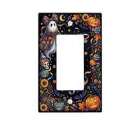 Fancy Ghost and Pumpkins - Copertura per interruttore singolo a bilanciere | Illustrazione fantasiosa, zucche Jack-o'-lantern, motivi gotici di teschi, pipistrelli e girasoli, decorazione per la casa