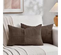 Fancy Homi - Confezione da 2 federe decorative per cuscini lombari, per divano, letto, stile boho e rustico, decorazione per la casa, in morbido velluto a coste a righe, 30 x 50 cm, marrone scuro