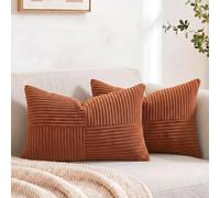 Fancy Homi - Confezione da 2 federe decorative per cuscini lombari, per divano, letto, stile boho e rustico, decorazione per la casa, in morbido velluto a coste a righe, 30 x 50 cm, terracotta