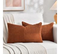 Fancy Homi - Confezione da 2 federe decorative per cuscini lombari, per divano, letto, stile boho e rustico, decorazione per la casa, in morbido velluto a coste a righe, 30 x 50 cm, terracotta