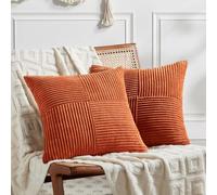 Fancy Homi - Set di 2 federe decorative per cuscini, per soggiorno, divano, letto, stile boho, decorazione per la casa, in morbido velluto a coste patchwork, 55 x 55 cm, arancione scuro