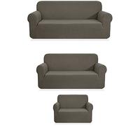 Fancy Linen LLC - Set da 3 pezzi con divano + seduta + fodera per sedia, tinta unita, grigio chiaro, elastam elasticizzato