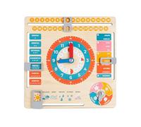 FANCY Orologio educativo per bambini, in legno, per bambini, in legno, per imparare l'ora, la data, i giorni della settimana, i mesi, le stagioni e le condizioni meteorologiche, a partire dai 3 anni