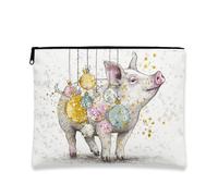 Fancy Pigs - Trousse da viaggio per cosmetici, con simpatico animale natalizio, da donna, portatile, in tela, con cerniera, per la cura della pelle delle vacanze, Bianco, 7x9 Inch, Maiali