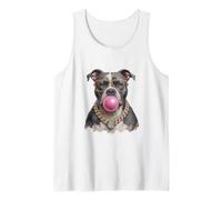 Fancy Pit Bull Blowing Bubble Gum Collana Occhiali Dog Art Canotta