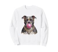 Fancy Pit Bull Blowing Bubble Gum Collana Occhiali Dog Art Felpa