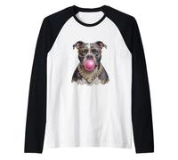 Fancy Pit Bull Blowing Bubble Gum Collana Occhiali Dog Art Maglia con Maniche Raglan