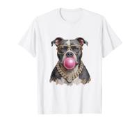 Fancy Pit Bull Blowing Bubble Gum Collana Occhiali Dog Art Maglietta