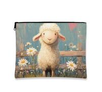 Fancy Sheep Trousse cosmetica primaverile margherita pastorale viaggio trucco organizer con cerniera per donne, piccola borsa portatile in tela regalo per la cura della pelle di Pasqua, Beige, 7x9