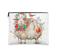 Fancy Sheep - Trousse da viaggio con motivo di pecore, borsa da viaggio per donne, organizer portatile in tela con cerniera, borsa per articoli da toeletta natalizi, bianco, 7x9 Inch, Pecora