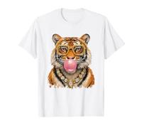 Fancy Tiger Blowing Bubble Gum Collana Occhiali Dog Art Maglietta