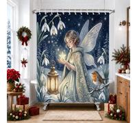 Fancy Winter Fairy Forest - Tenda da doccia a tema foresta delle fate | Fantasiosa scena della foresta, fiori bucaneve, illustrazione di pettirosso, motivo creatura fantasy