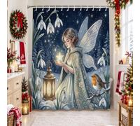 Fancy Winter Fairy Forest - Tenda da doccia a tema foresta delle fate | Fantasiosa scena della foresta, fiori bucaneve, illustrazione di pettirosso, motivo creatura fantasy
