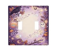 Fancy Witchy Magic Citazione Corvo Halloween doppio interruttore luce | Illustrazione della strega, pozione magica e libro degli incantesimi, foglie autunnali e zucche, tema mistico gotico