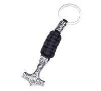 Fancychain Portachiavi con martello di Thor vichingo con fascia intrecciata Odin Loki Drago Sole Mjölnir Flash Dio guerra combattente auto nordica simbolo di forza, argento, S