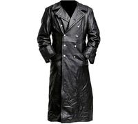 Fancyd Trench da uomo in pelle nera, stile ufficiale tedesco, giacca militare tedesca della seconda guerra mondiale, Nero , 4XL
