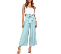 FANCYINN Pantaloni a Coltura da Donna a 2 Pezzi Set v Canotte Canotta con Canotte Larghe con Pantaloni Sacchetti di Carta a Vita Alta con Pantaloni Blu Luminosi e Top Bianca S