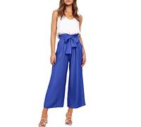 FANCYINN Set 2 Pezzi da Donna: Canotta con Scollo a V e Pantaloni a Vita Alta con Tasche - Blu Reale e Bianco XL