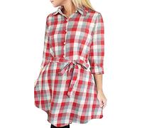 FANCYINN Top a Maniche Lunghe a Quadri Scozzesi a Quadri a Maniche Lunghe Camicia Casual con Cintura Rosso Bianco Grigio L