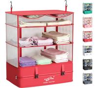 Fancyou Cubi da Appendere per Borse Organizer per Valigie, Armadio Portatile del Tessuto di Nylon Migliorato 44 * 30 * 65cm, Imballaggio di Compressione e Disimballaggio in un Passo (Rosso)