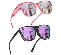 FancyPink Occhiali da sole da donna rosa specchiati con clip - Trendy Polarized Cateye oversize Shades w UV400 Protection, Occhiali da sole a specchio rosa D3, Large