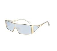 FancyPink Y2K Occhiali da sole per le donne - Retro rettangolare Wrap Around Eyewear-2000S Non-polarizzato Metal Frame, A6 Oro/Blu